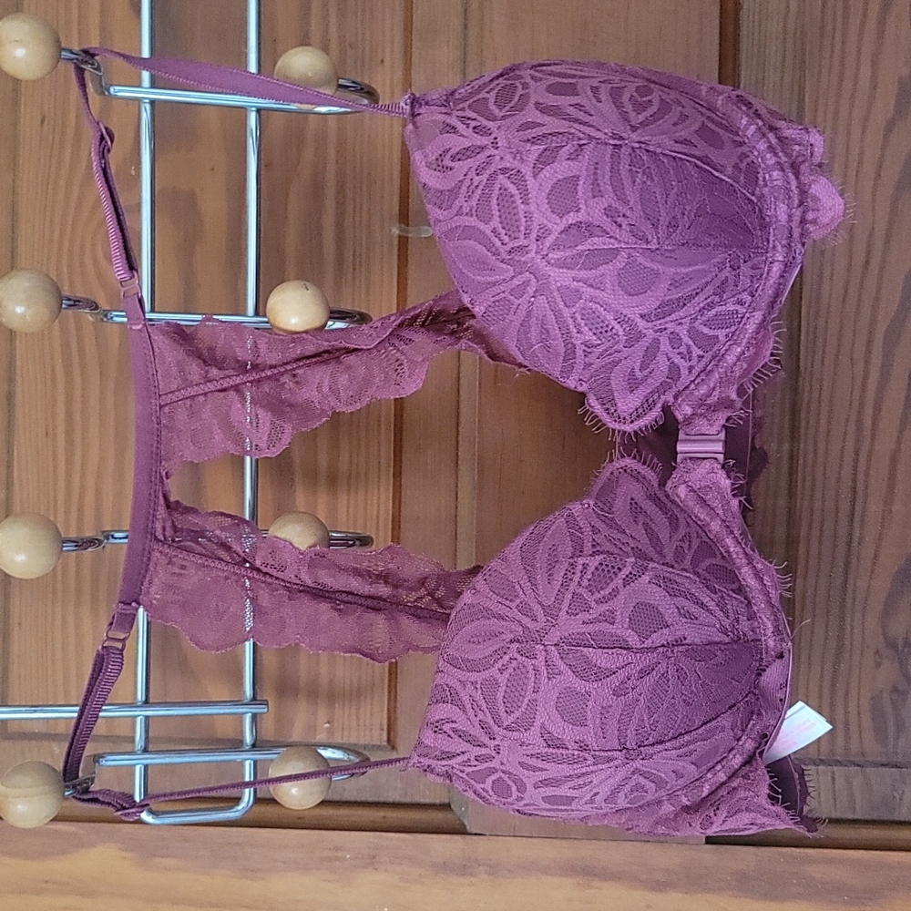 PINK lace burgundy bra